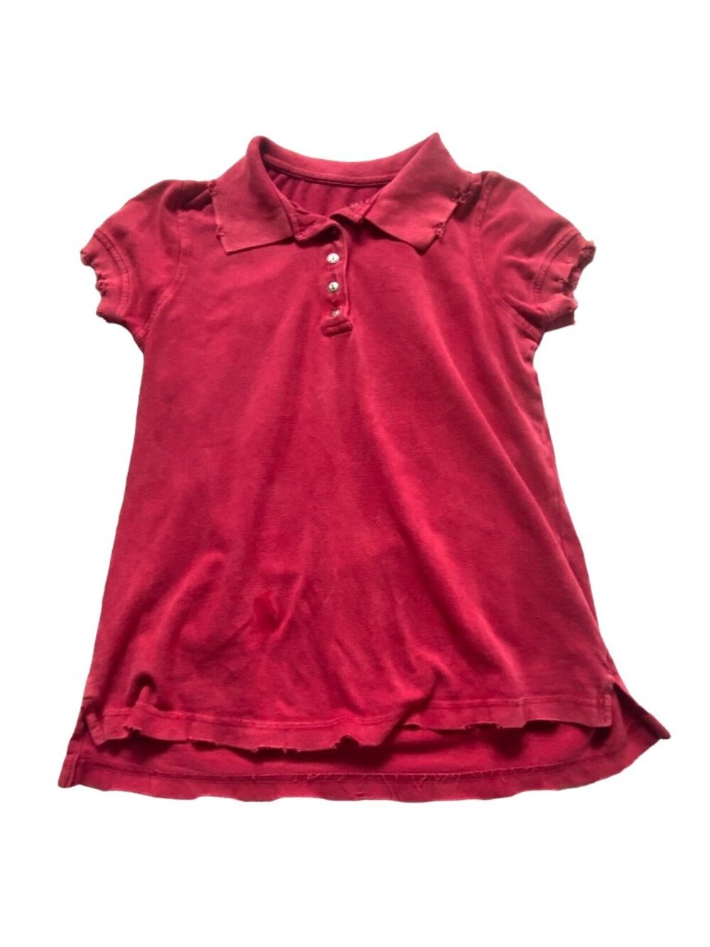One World Womens Distressed Short Sleeve Polo Shirt-Red-Size Medium-GUC